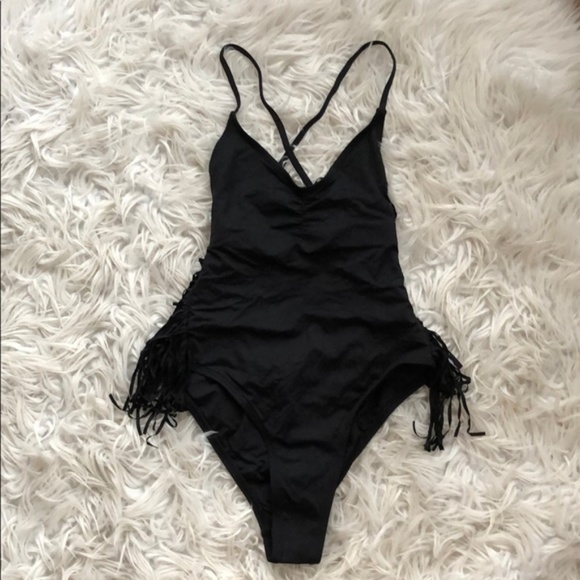 L*Space Gypsy Fringed One Piece Black Swimsuit - Picture 8 of 8